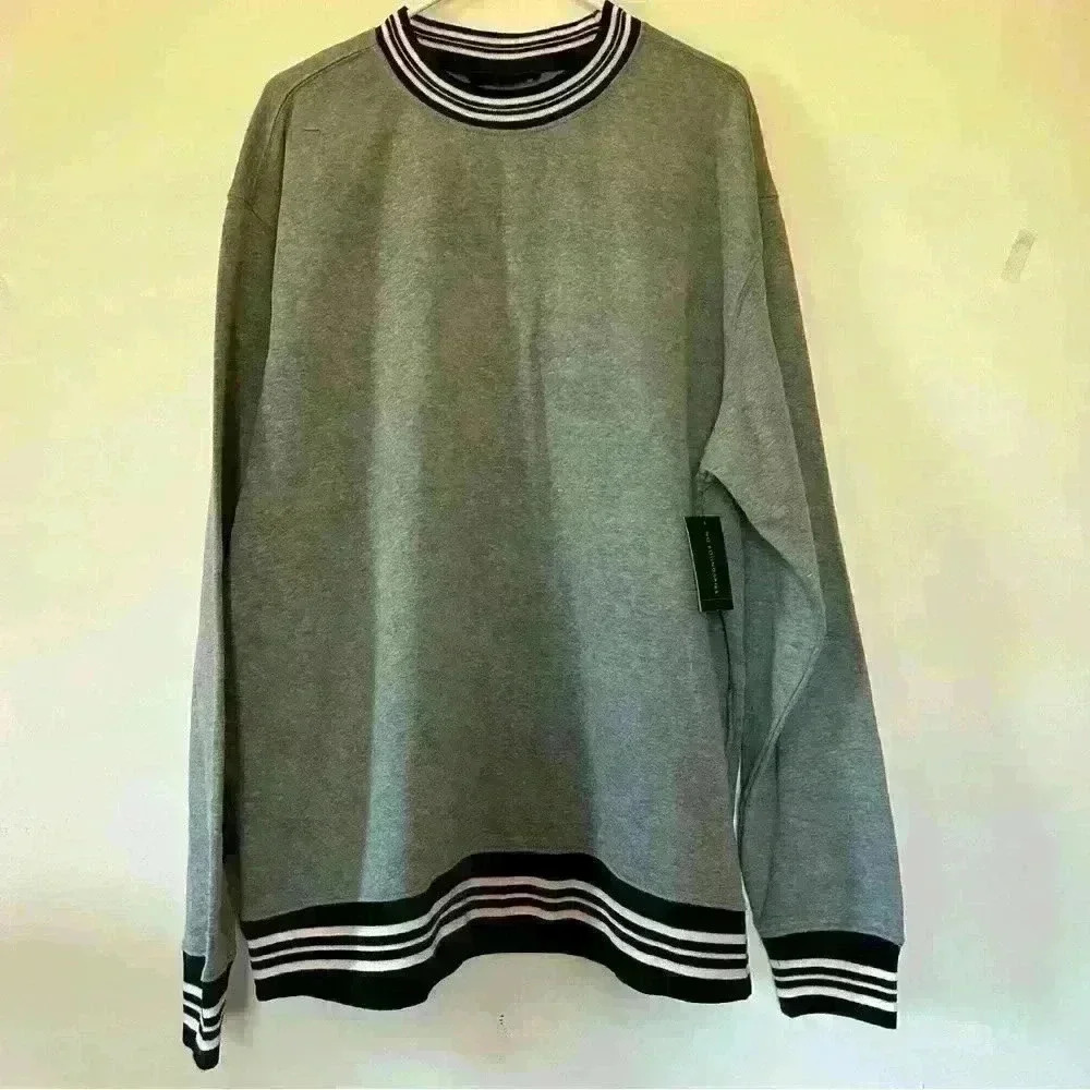 No boundaries grey thick long sleeve with black and white stripe detail